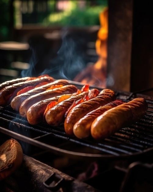 Gegrillte Würstchen eignen sich perfekt für Gartenpartys und Sommerferien. Generative KI