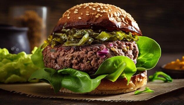 Gegrillter Burger mit Käse-Zwiebel-Tomaten, erzeugt von KI