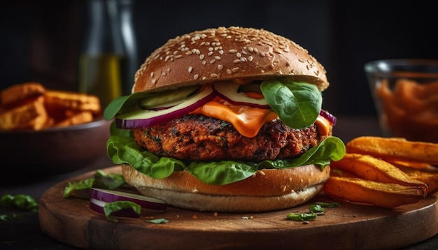 Gegrillter Cheeseburger und Pommes, ein klassisches amerikanisches Gericht, generiert von KI