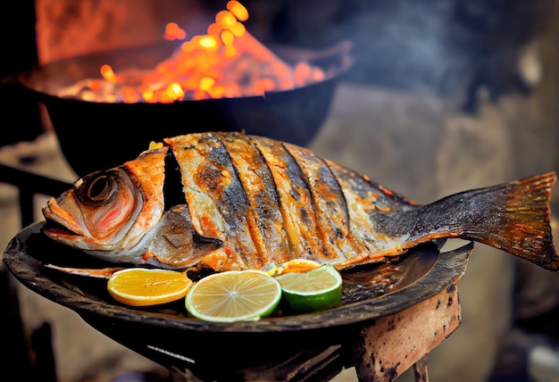 Gegrillter Fisch mit generativer Zitronen-KI