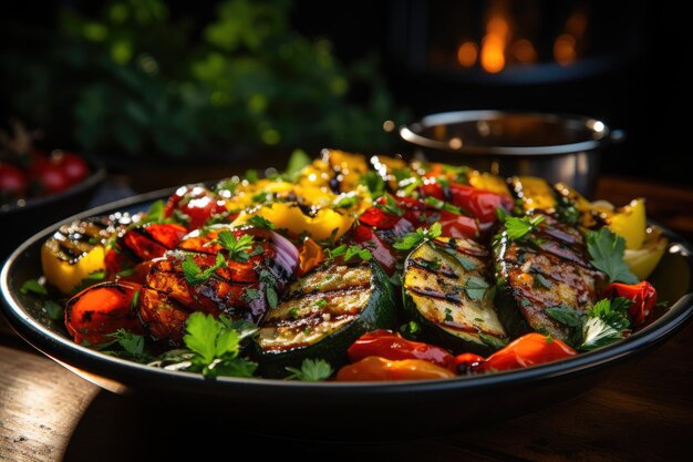 Gegrillter Gemüsesalat mit Balsamico, bunt und appetitlich generativ IA