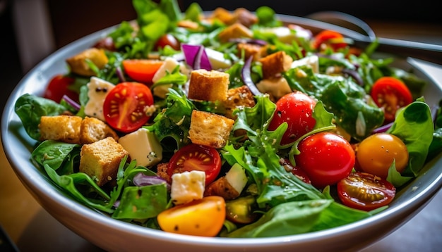 Gegrillter Hähnchensalat mit Rucola-Mozzarella und Kirschtomaten, Gourmet-Frische von KI