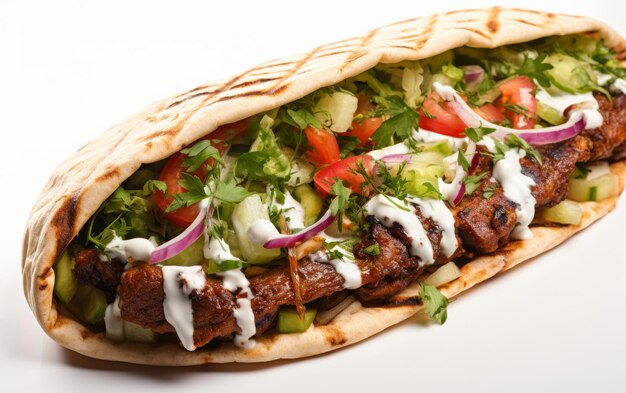 Foto gegrillter kebab auf weißem hintergrund