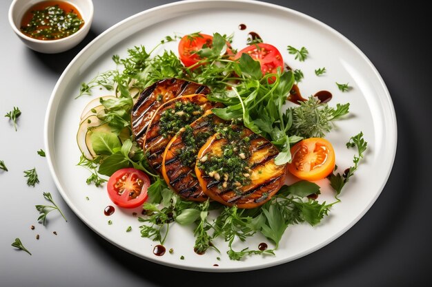 Gegrillter Lachs und Steak Bowl, frisches Gemüse, Avocado, hochauflösende Köstlichkeit