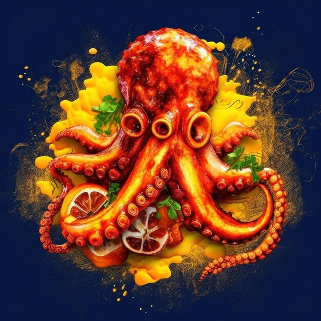 Foto gegrillter oktopus im kunststil