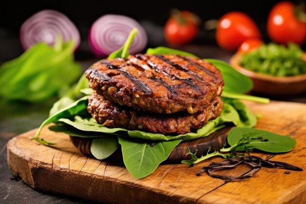 Foto gegrillter veganer burger mit frischem salat