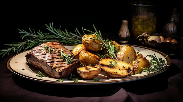 Gegrilltes Beefsteak mit Kartoffeln stockfoto