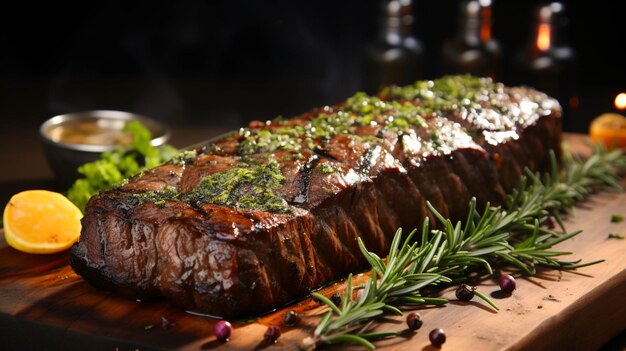 Gegrilltes Bio-Lendensteak, perfekt zubereitet auf rustikalem Holztisch