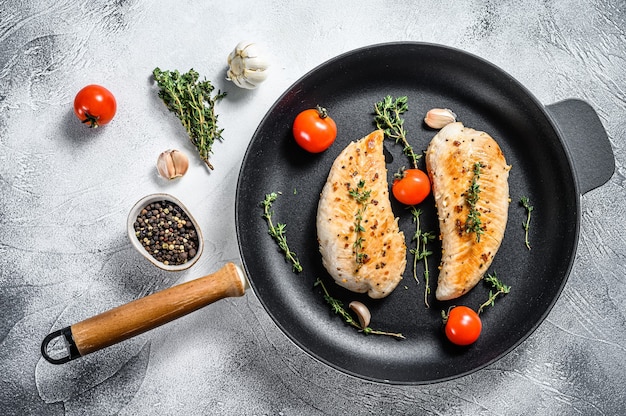 Gegrilltes Brustfilet Putensteaks in einer Pfanne