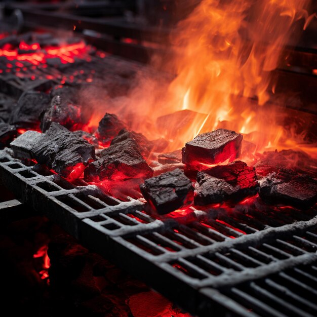 Gegrilltes Fleisch auf den Kohlen einer Kohlenpfanne