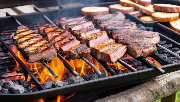 Gegrilltes Fleisch Barbecue Gourmet-Mahlzeit Kohle verbrennen gesunde Ernährung
