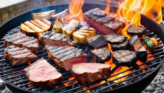 Gegrilltes Fleisch Barbecue Gourmet-Mahlzeit Kohle verbrennen gesunde Ernährung