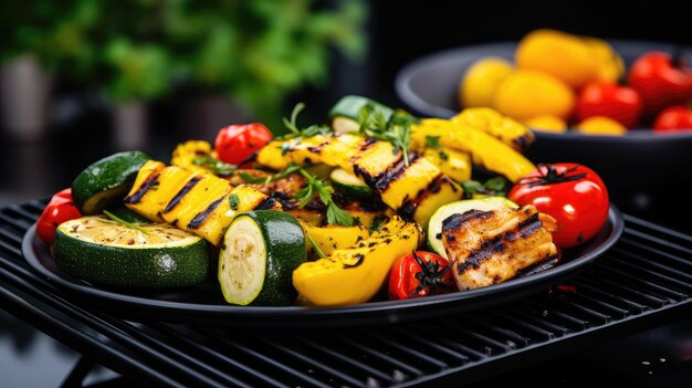 Gegrilltes Gemüse auf einem Grill, roter Pfeffer und gelber Pfeffer Zucchini