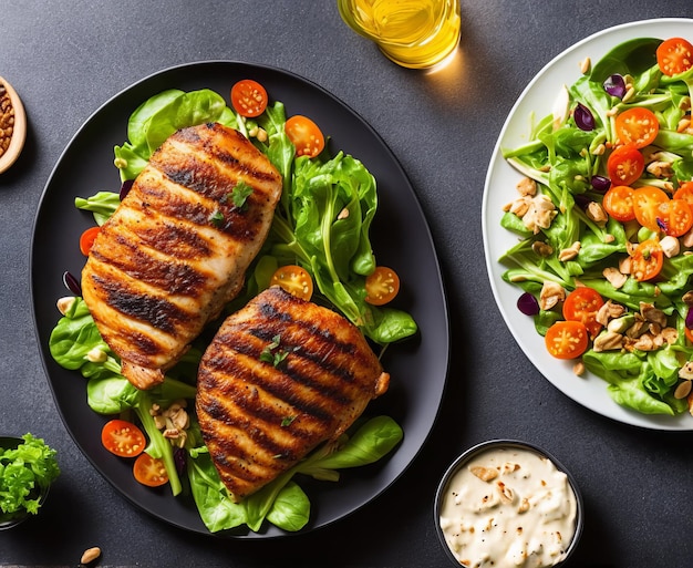 Foto gegrilltes hähnchen mit gemüse