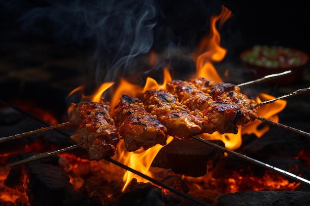 gegrilltes Huhn auf einem Grill mit Flammen