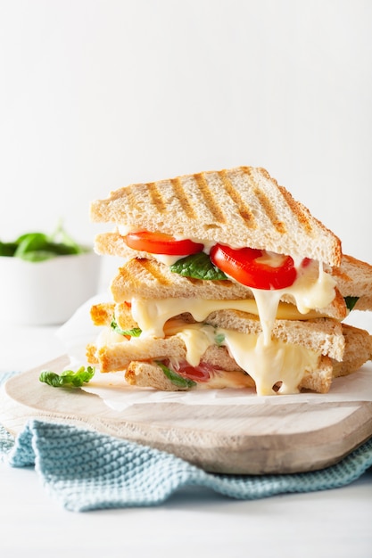 Gegrilltes Käse-Tomaten-Sandwich auf Weiß