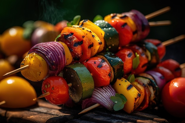 Gegrilltes, lebendiges Gemüse am Spieß