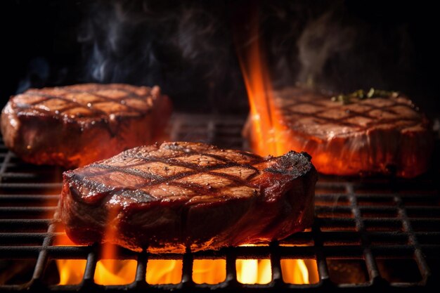 Gegrilltes Rindersteak mit Flamme Ai generativ