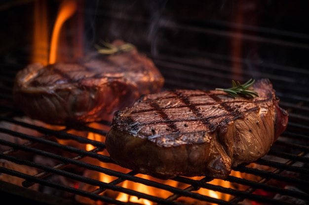 Gegrilltes Rindersteak mit Flamme Ai generativ