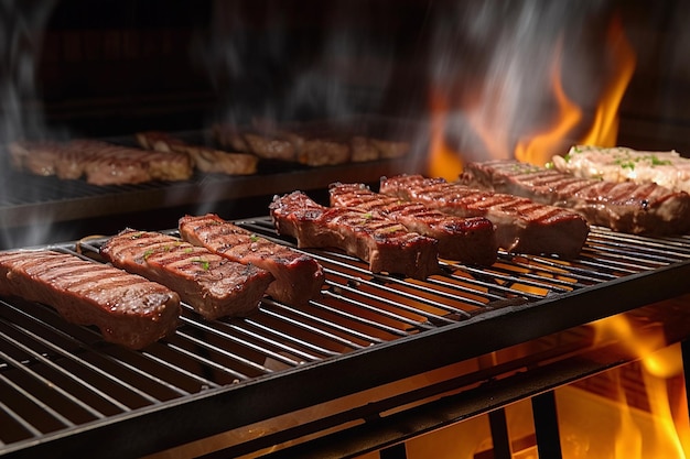 Gegrilltes Rindersteak über Flamme Ai generativ