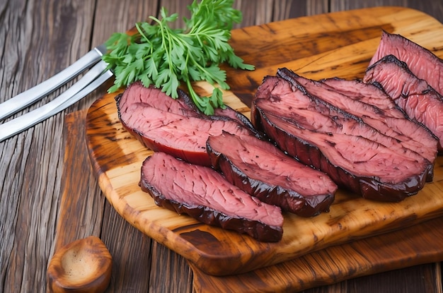 Gegrilltes Rindfleisch auf dem Holzbrett