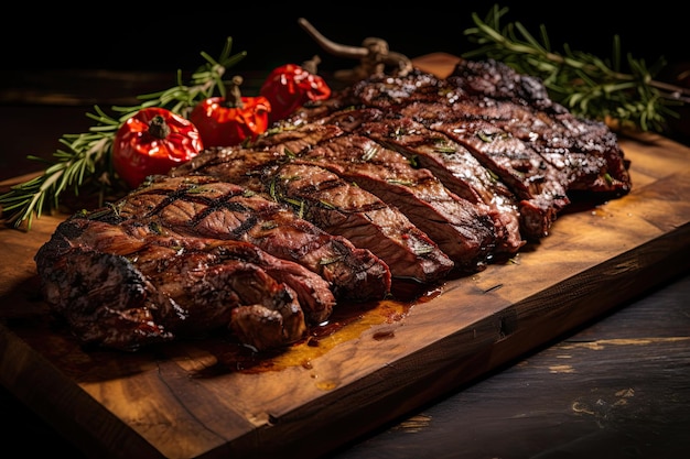 Gegrilltes Rindfleisch auf einem Holzbrett