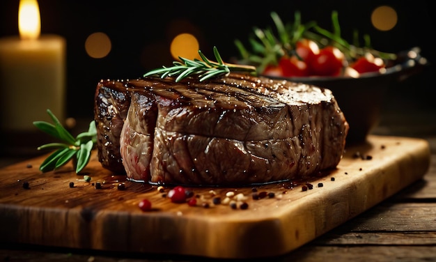 gegrilltes Rindfleischsteak mittel seltenes Steak auf Holzbrett ausgewählter Fokus
