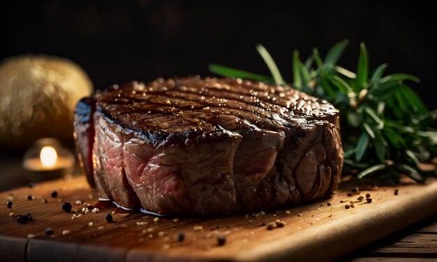 gegrilltes Rindfleischsteak mittel seltenes Steak auf Holzbrett ausgewählter Fokus