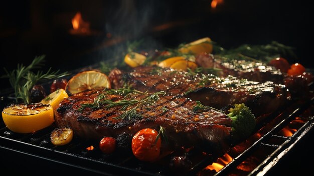 Gegrilltes Schweinefleisch mit Gemüse, gekocht auf Gusseisen