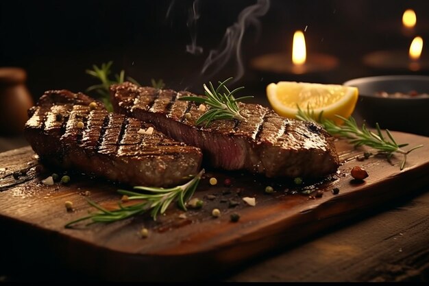 Gegrilltes Steak mit einem perfekten Sear, serviert mit Knoblauch 00263 00