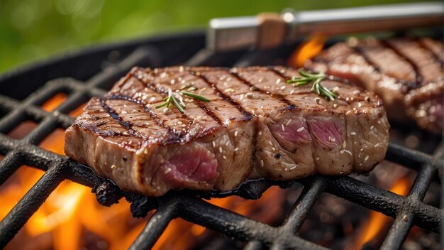 Gegrilltes Steak mit Kräutergarnierung auf dem Barbecue