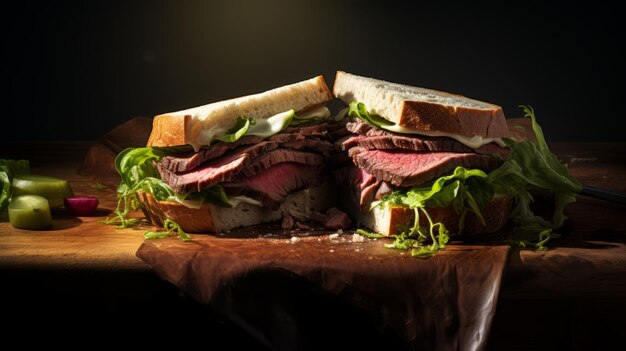 Foto gegrilltes tenderloin-sandwich eine köstliche rindfleisch-leckerei