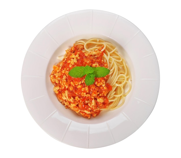Gehackte Hühnerspaghetti in Tomatensauce