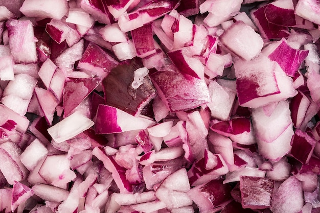 Gehackte rote Zwiebel im Makro