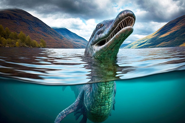 Geheimnis des schottischen Ungeheuers des Sees Loch Ness im Wasser