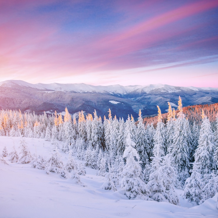 Foto geheimnisvolle winterlandschaft majestätische berge