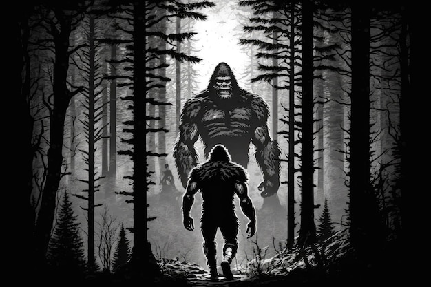Geheimnisvoller Bigfoot im dichten Wald