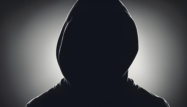 Foto geheimnisvoller mann mit hoodie in silhouette, isoliert auf schwarzem hintergrund