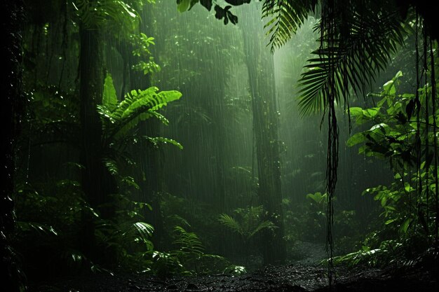 Geheimnisvoller tropischer Regenwald dunkel nasser gruselig ruhiger Schönheit in der Natur