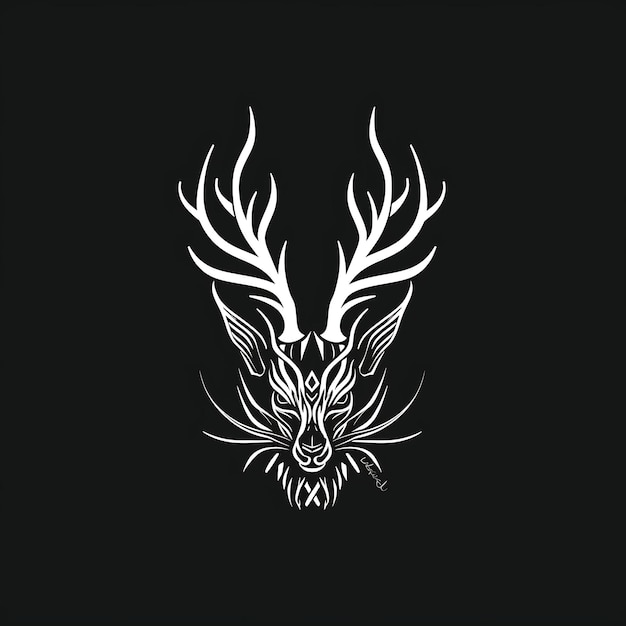 Geheimnisvolles Jackalope-Stamm-Insignien-Logo mit Jackalope Antl Kreatives Logo-Design-Tattoo-Outline