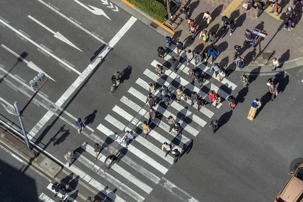 Gehende Überführung der Draufsichtleute der Straßenkreuzungs-Zebrastreifen