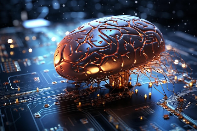 Gehirn der künstlichen Intelligenz auf Datenverbindungshintergrund
