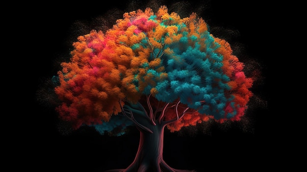 Gehirn in Form eines Baumes Helle Farbe Generative Ai
