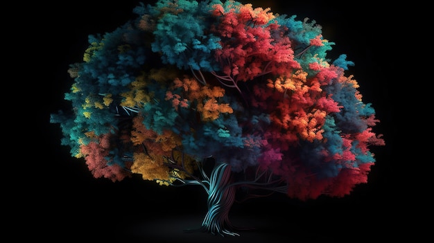 Gehirn in Form eines Baumes Helle Farbe Generative Ai
