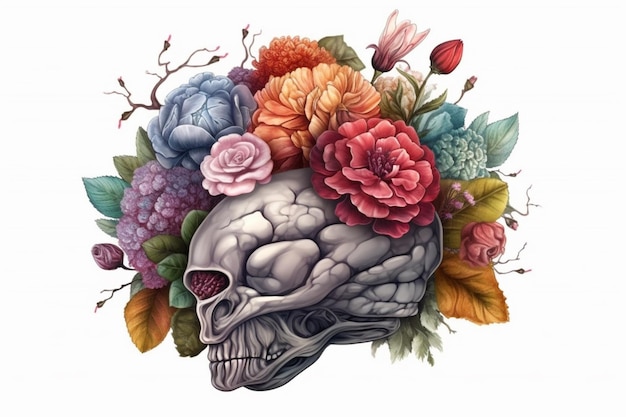 Gehirn mit Blumen Illustration Kreatives Geisteskonzept erstellt mit generativer KI