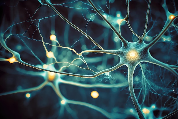Gehirn mit kompliziertem Netzwerk von Neuronen, die sichtbar sind und Informationen nachdenklich verarbeiten