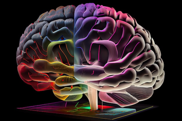 Foto gehirnscan mit d visualisierung der verschiedenen gehirnfunktionen und ihrer interaktionen