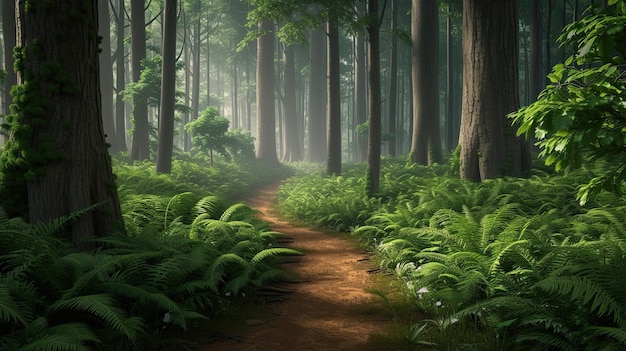 Gehörloser Wald Baum Taiga Räumung von Brennholz Rand Kiefer Nadeln Garten Tiere Kiefer Luft Grün Vögel Eichhörnchen Gras Blätter Forster Erzeugt von KI