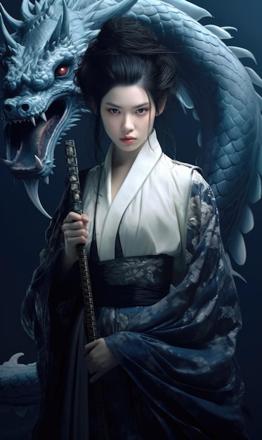 Una geisha con un dragón en el hombro.
