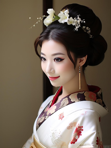 Una geisha con una flor en la cabeza